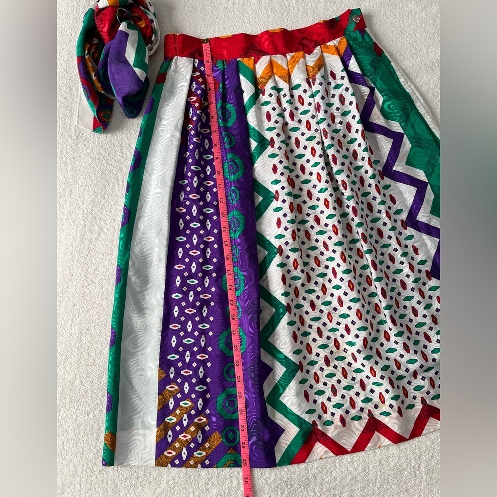 Vintage Jacquard Skirt + Scarf Set, Vibrant Multicolor Print. Women Sz 6 - Picture 3 of 16